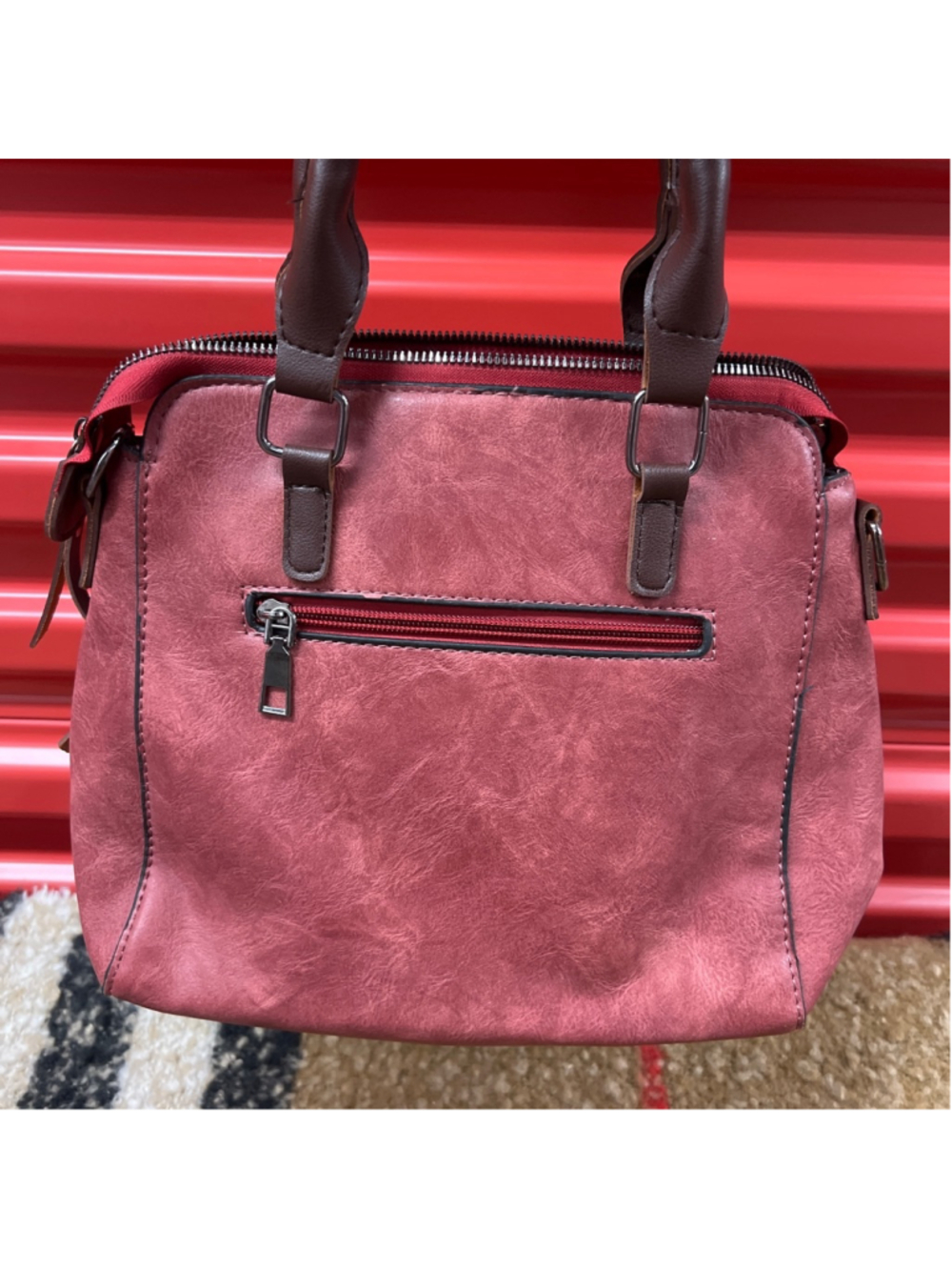 Women's Unbranded Red Satchel with Brown Handles, One Size